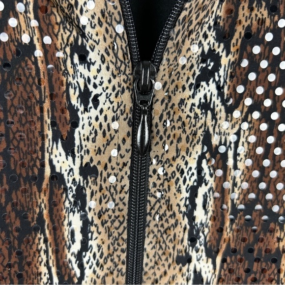 Joseph Ribkoff Brown Sequin Snake Skin Print Full Zip Jacket Size 14 - Picture 6 of 12